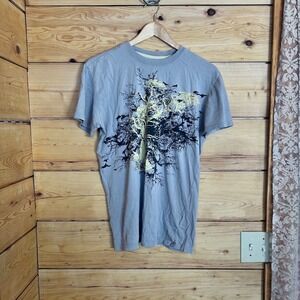 Graphic Tee Mens Small Grey Crow Raven Bird Tree Winter Full Moon Spooky BRODY
